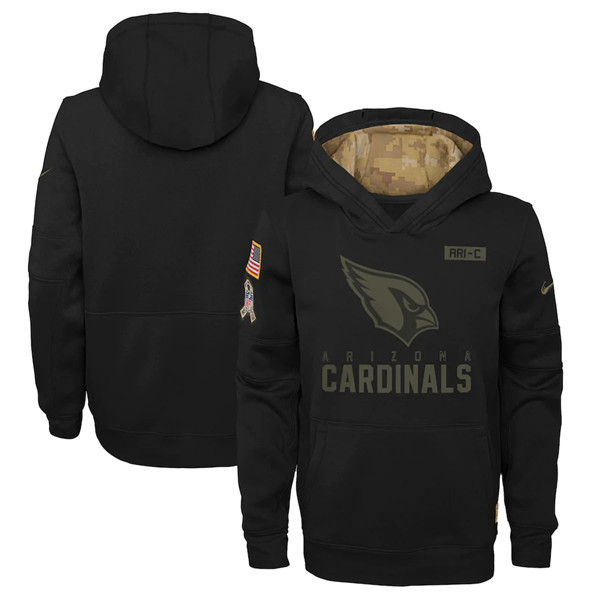 Youth Arizona Cardinals Black NFL 2020 Salute To Service Sideline Performance Pullover Hoodie